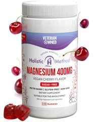 Holistic Method envase frontal mostrando 120 gomitas, cómodo para dosificar