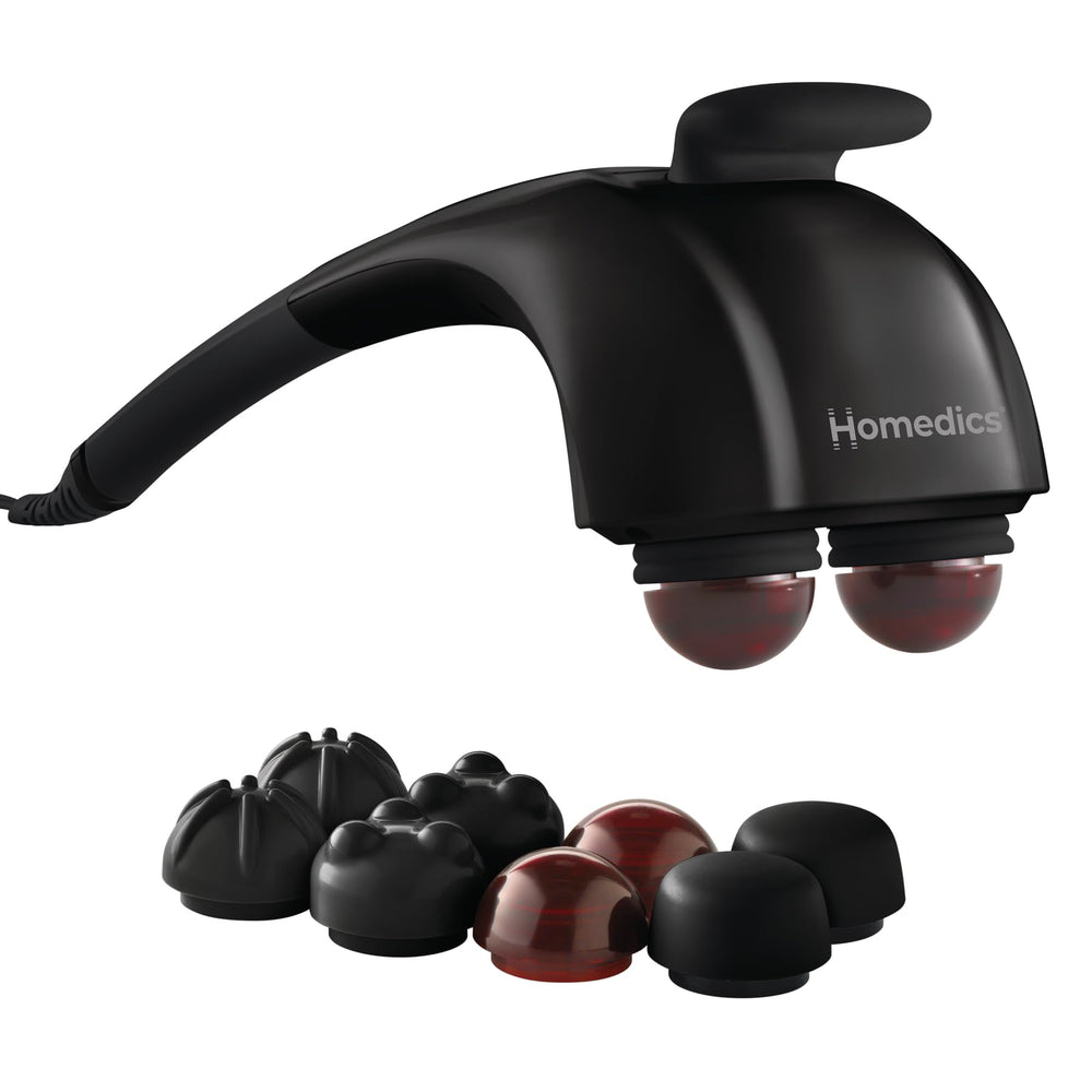 HoMedics vista frontal del masajeador con control y beneficio practicidad
