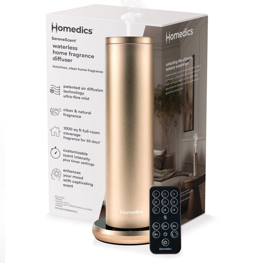 Homedics SereneScent frontal en champagne mostrando diseño elegante