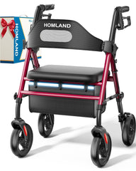 HOMLAND rollator vista frontal con asiento grande y soporte estable