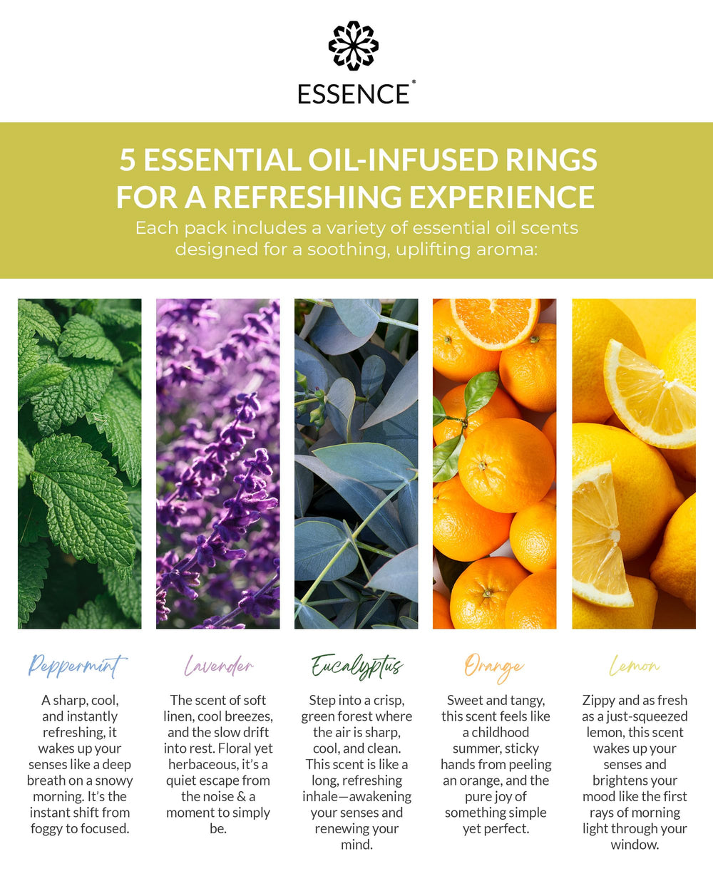 HONÉ frascos de Lemon, Peppermint, Eucalyptus, Lavender y Orange visibles
