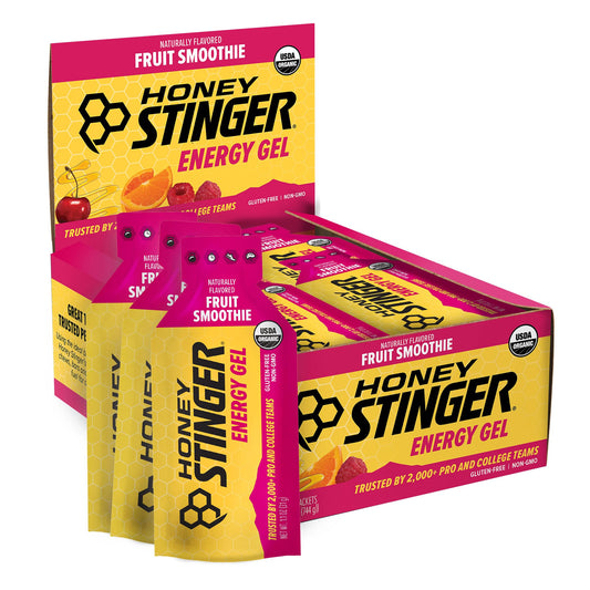 Honey Stinger paquete frontal mostrando 24 geles, ideal para energía portátil