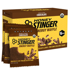 Honey Stinger empaque frontal mostrando sabor chocolate y practicidad
