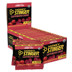 Honey Stinger empaque frontal mostrando sabor cherry cola y beneficios rápidos