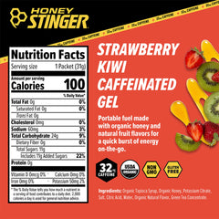 Honey Stinger mano sosteniendo gel listo para consumir durante carrera