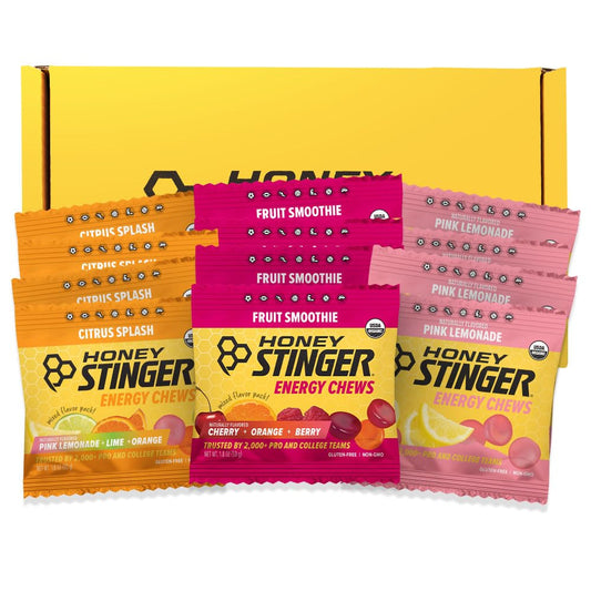 Honey Stinger paquete frontal mostrando variedad y conveniencia