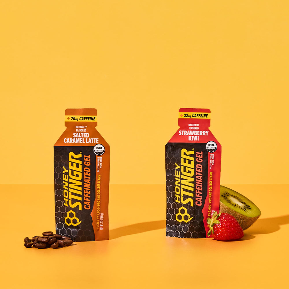 Sobre Strawberry Kiwi Honey Stinger mostrando color frutal y efecto refrescante