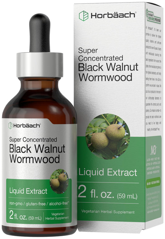 Horbäach Black Walnut Hull Wormwood Extract tincture bottle for daily wellness support