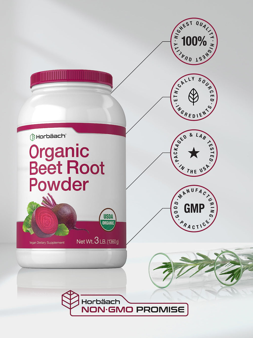 Horbäach envase 3 lb junto a objeto para escala y ahorro por cantidad