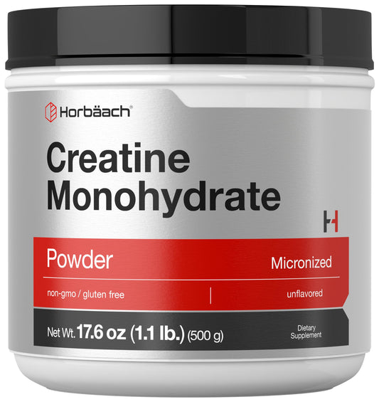 Horbäach Creatine Monohydrate powder bottle ready for daily training.