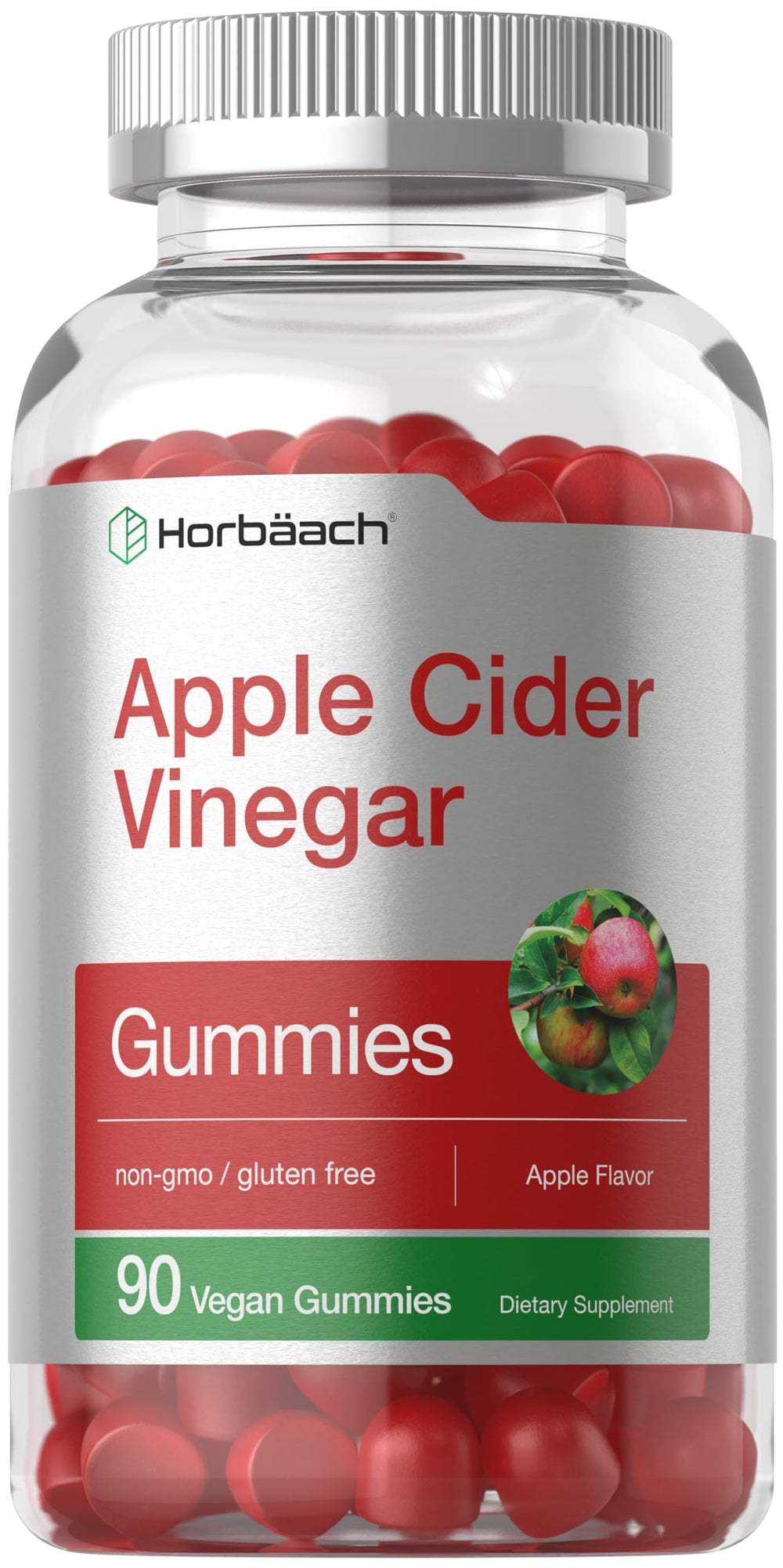 Horbäach frasco frontal mostrando 90 gomitas veganas y claridad del producto