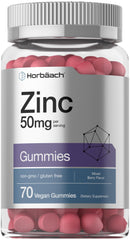 Horbäach envase frontal de gomitas zinc 50 mg, presenta información clara