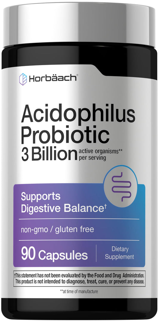 Horbäach Probiotic bottle showing capsules for daily digestive balance