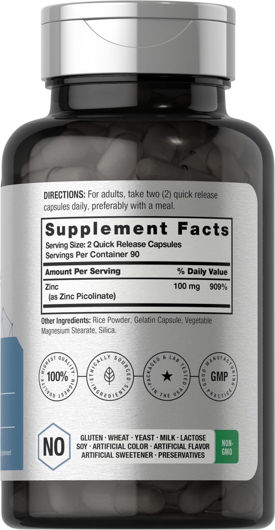 Close-up of Horbaach Zinc Picolinate capsules for easy daily intake.