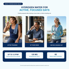 Horjoy tableta efervescente disolviéndose en vaso para preparar agua rica en hidrógeno