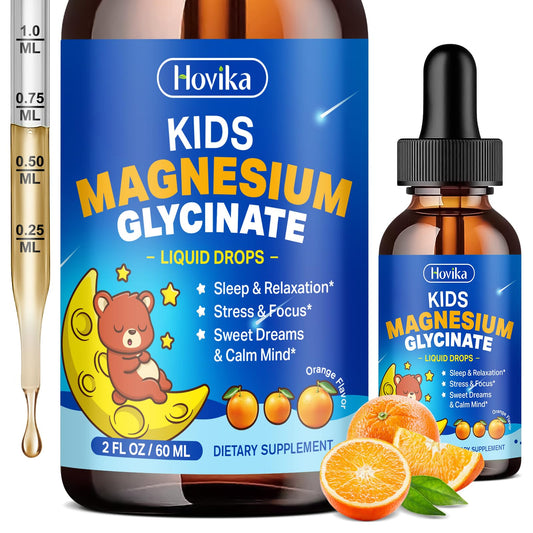 Hovika: botella de magnesio glicinato para niños con sabor a naranja.
