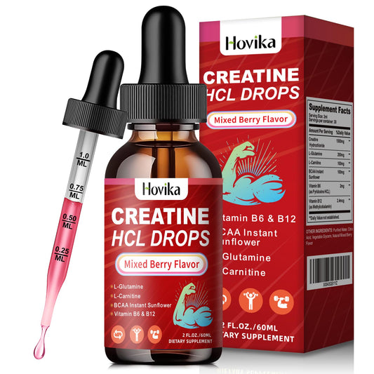 Gotas de Creatina HCL de Hovika en botella para absorción y comodidad.