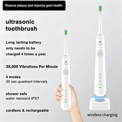 HUACO CARE irrigador en uso con chorro, elimina restos entre dientes eficazmente