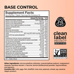 Etiqueta nutricional HUM Base Control con lista de 22 micronutrientes