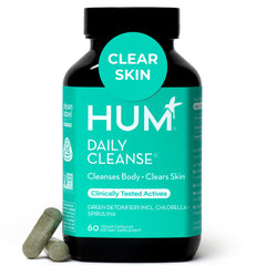 HUM Daily Cleanse vista frontal del envase mostrando diseño y cantidad