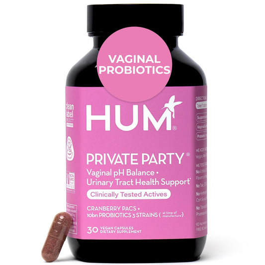 HUM probiótico vaginal en botella para equilibrio diario y confort.