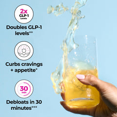 Hum Flatter Me Fiber GLP-1: mezcla en vaso facilita la digestión y comodidad estomacal.