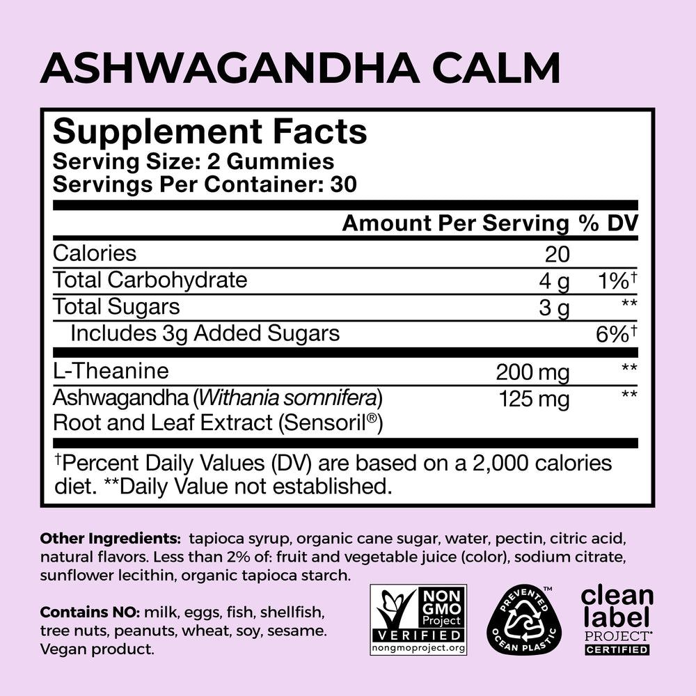 HUM etiqueta de ingredientes con Sensoril ashwagandha y L-teanina destacados