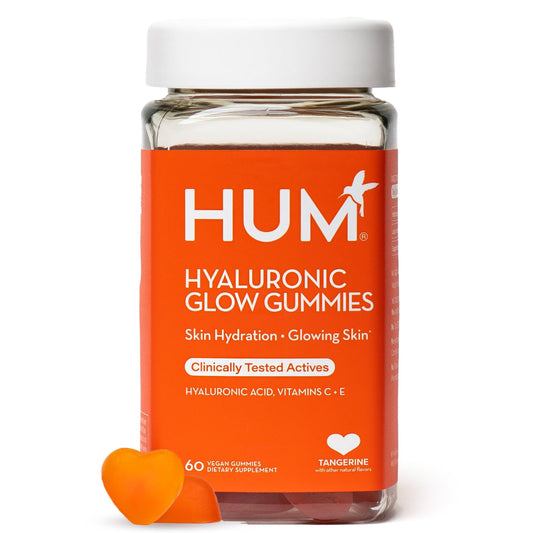 Hum Hyaluronic Glow frasco de gomitas para hidratación diaria de la piel.