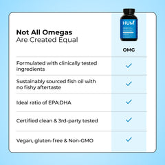 HUM etiqueta con información de EPA, DHA y vitamina E