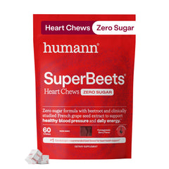 HumanN frente del envase SuperBeets Heart Chews mostrando presentación y sabor
