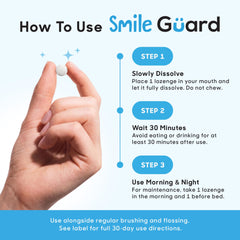 Humarian Smile Guard junto a regla para comparar tamaño y dosificación simple