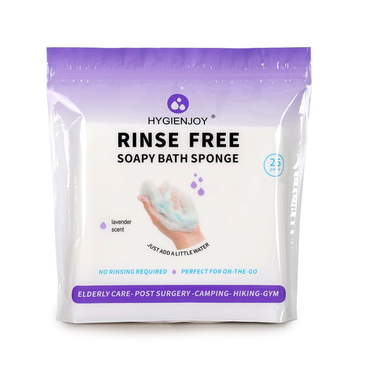 HYGIENJOY paquete frontal mostrando 25 toallitas grande y lavanda, práctico