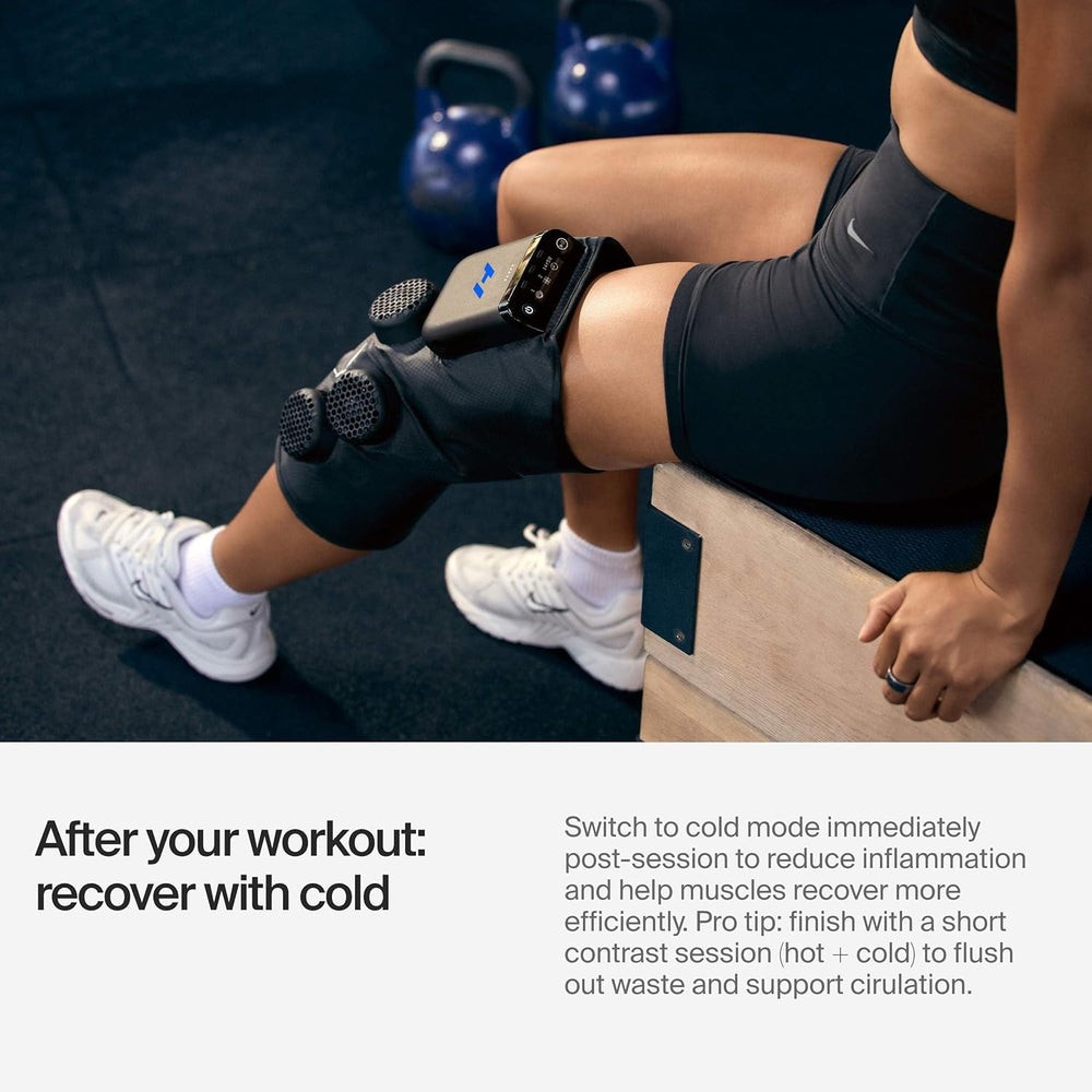 Hyperice X2 Knee demostración de compresión aplicada, mejor penetración térmica