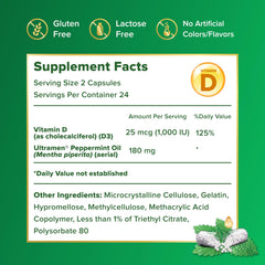 Etiqueta nutricional de IBgard mostrando Vitamina D y ingredientes clave