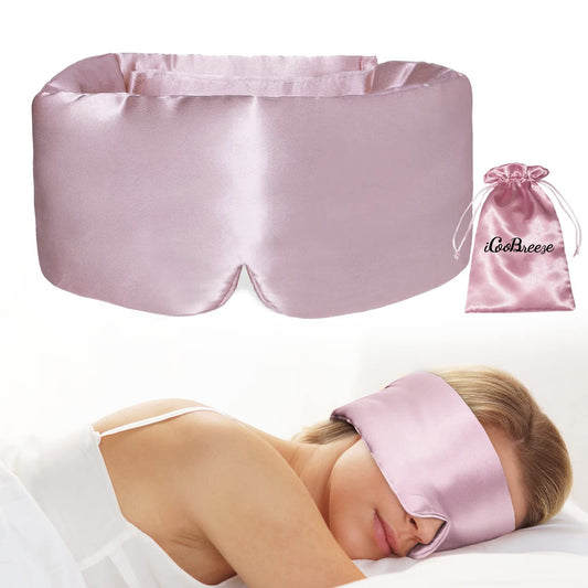 iCooBreeze máscara de ojos de seda 100% natural, rosa loto, bloqueo de luz para dormir mejor.