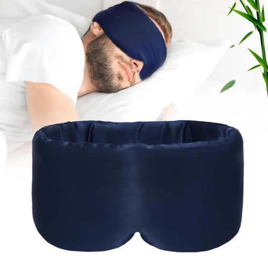 iCooBreeze máscara de dormir de bambú azul, frente amplio para bloqueo de luz.