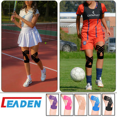 Escena estilo vida en gimnasio usando IEADEN en la rodilla para soporte durante entrenamiento