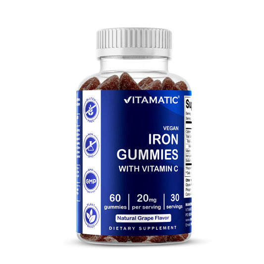 Vitamatic Gominolas de Hierro Veganas - 20 mg por porción, 60 gominolas, Vitamina C – para mujeres y hombres