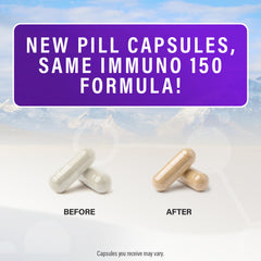 Comparación de tamaño de una cápsula de Immuno 150 junto a una uva para referencia visual