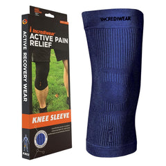 Incrediwear funda de rodilla frontal mostrando ajuste y soporte cómodo