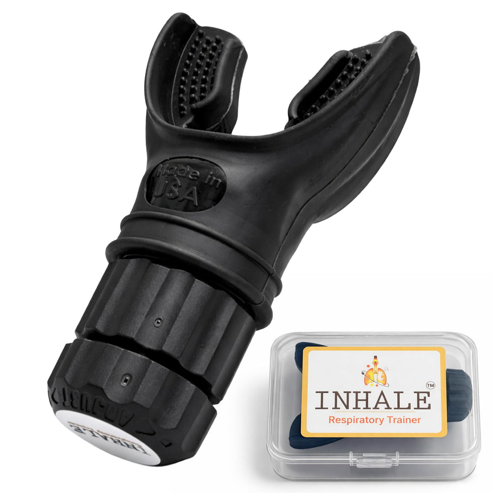 Inhale entrenador respiratorio frontal mostrando diseño monocasco y facilidad de uso