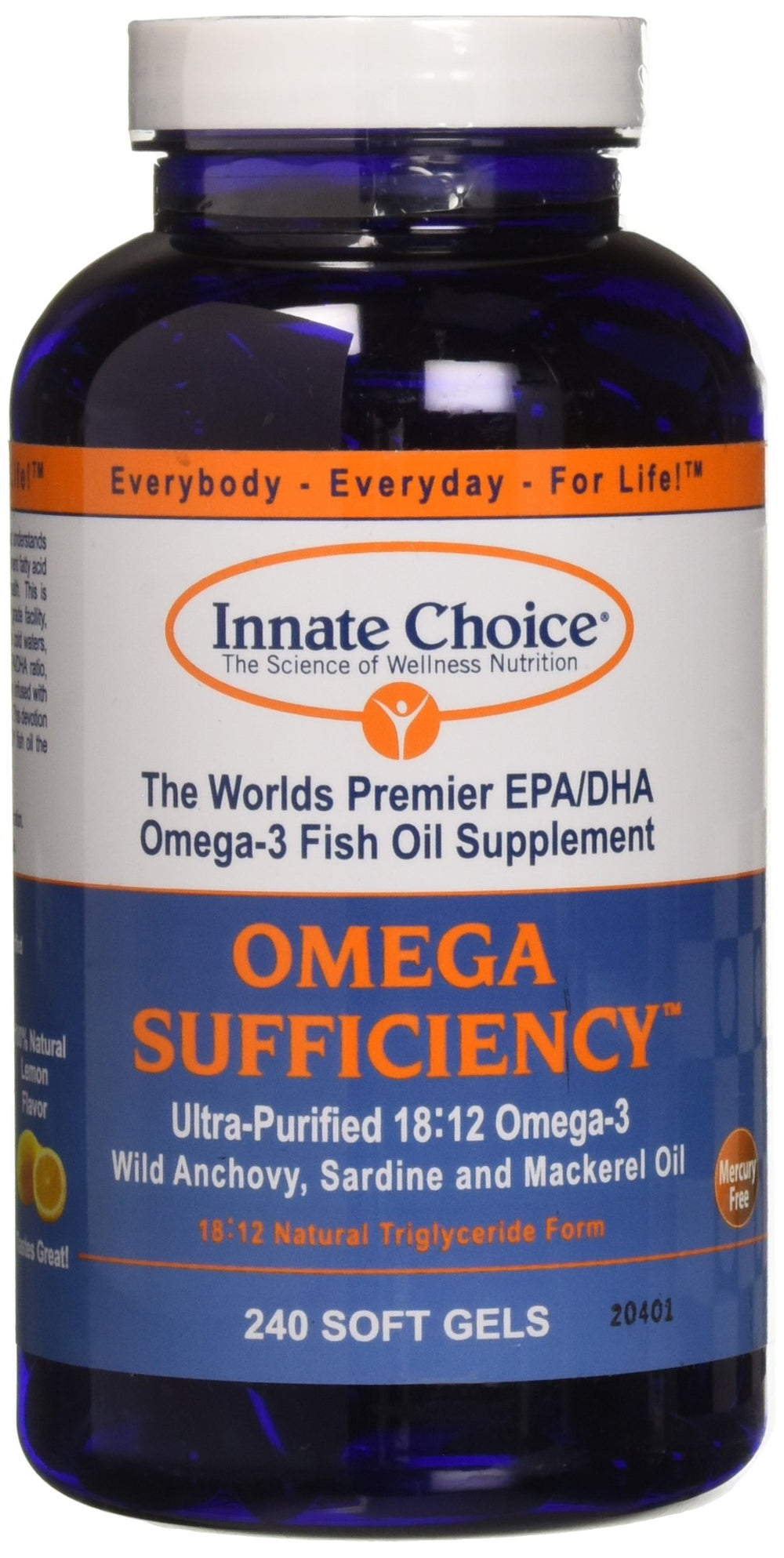 Innate Choice frasco frontal mostrando 240 cápsulas y etiqueta clara, confianza en pureza