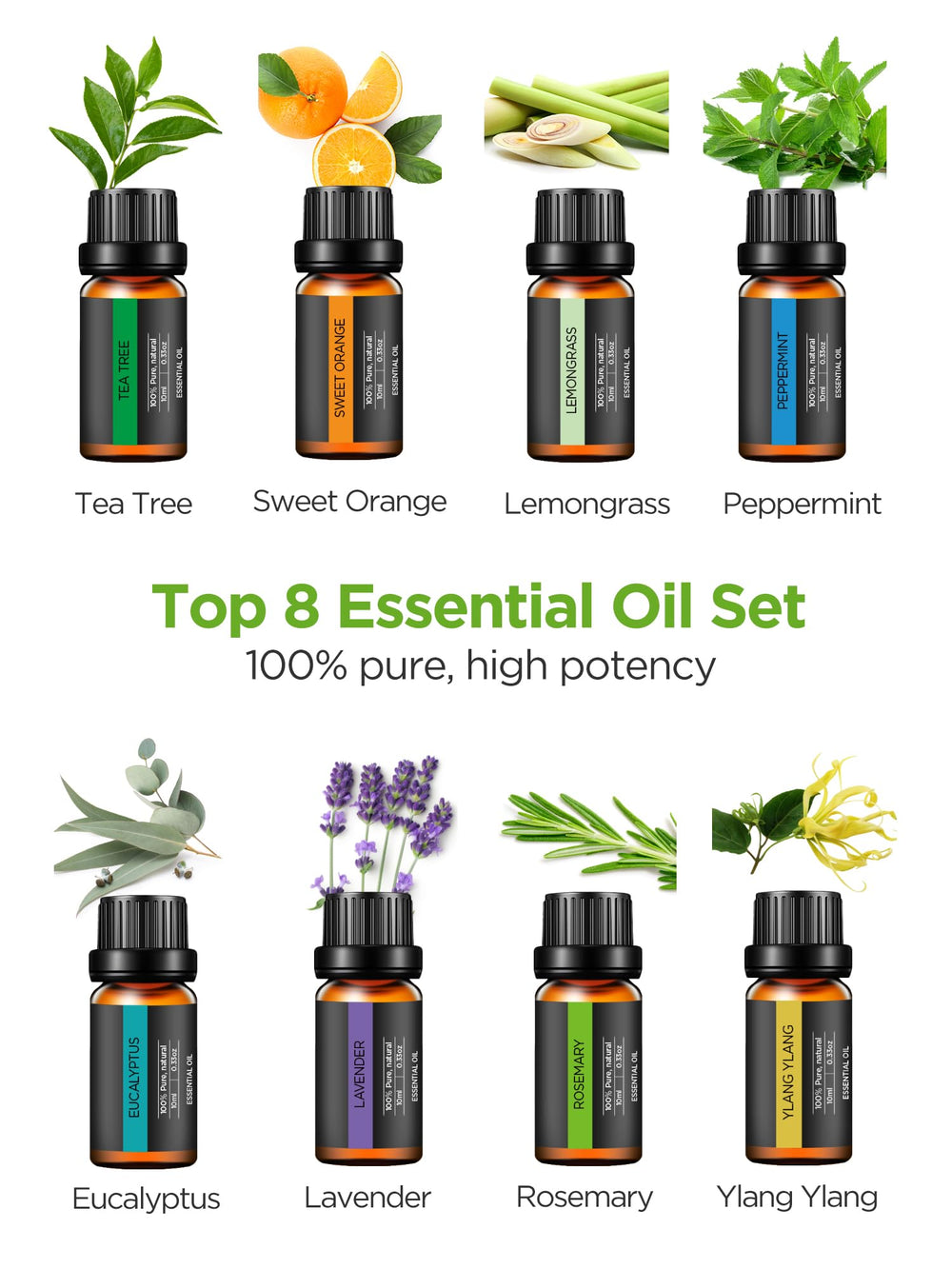 InnoGear ocho aceites esenciales en caja, variedad para aromas distintos