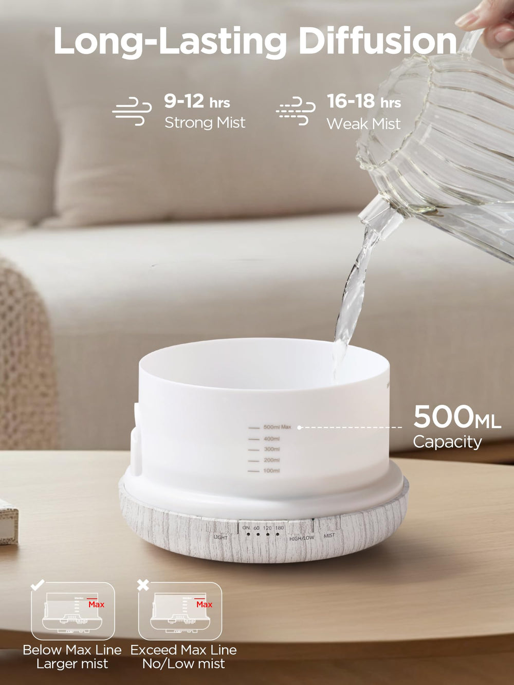 InnoGear vapor ascendente potente demostrando humidificación eficiente en sala