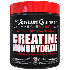 Envase frontal de Insane Labz Creatine Monohydrate mostrando etiqueta clara y tamaño