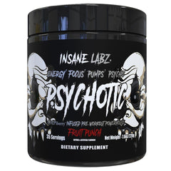 Insane Labz Psychotic BLACK frente del envase mostrando la marca y beneficio energético