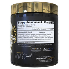 Insane Labz Psychotic Gold bebida preparada en vaso aportando energía pre entreno