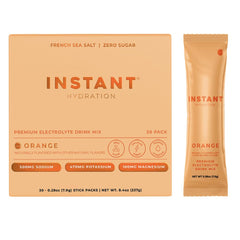 Instant Hydration envase frente mostrando sabor naranja y beneficios