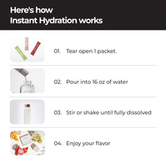 Instant Hydration tamaño de sobre junto a smartphone para escala