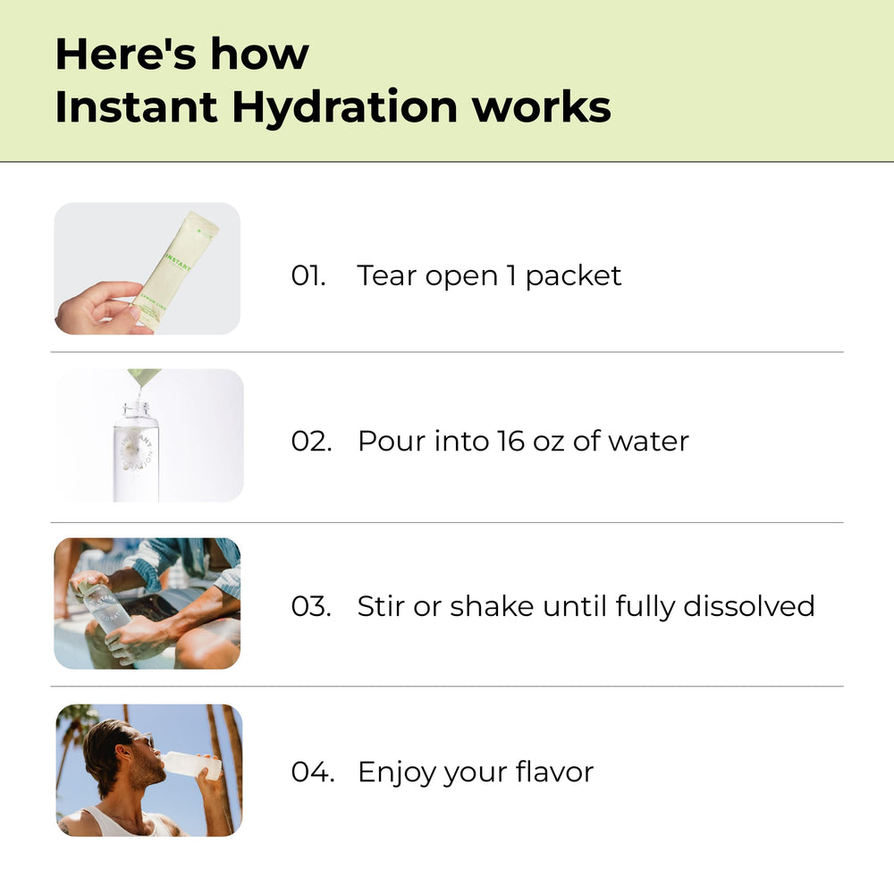 Instant Hydration stick junto a una mano para comparar tamaño y portabilidad